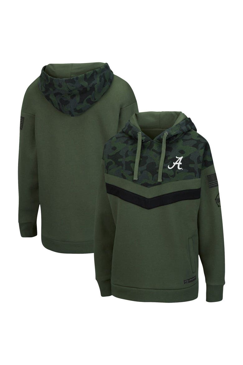 Women's Colosseum Olive/Camo Alabama Crimson Tide OHT Military Appreciation Extraction Chevron Pullover Hoodie, Main, color, Olive