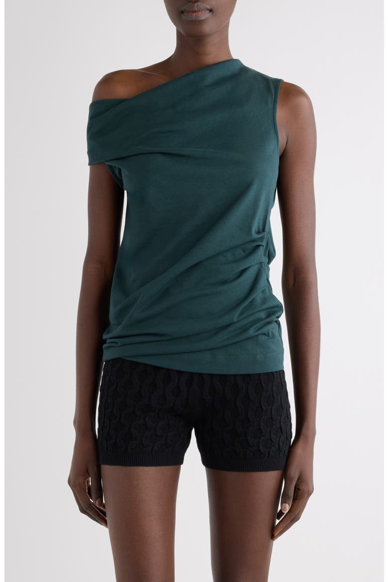 Draped Cotton Jersey One-Shoulder Top, Main, color, DARK GREEN