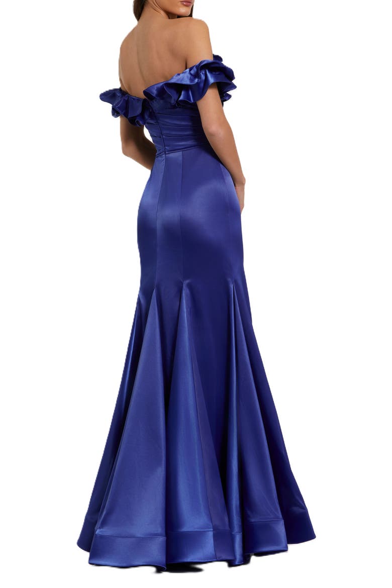 Satin Ruffle Off the Shoulder Mermaid Gown, Alternate, color, Cobalt