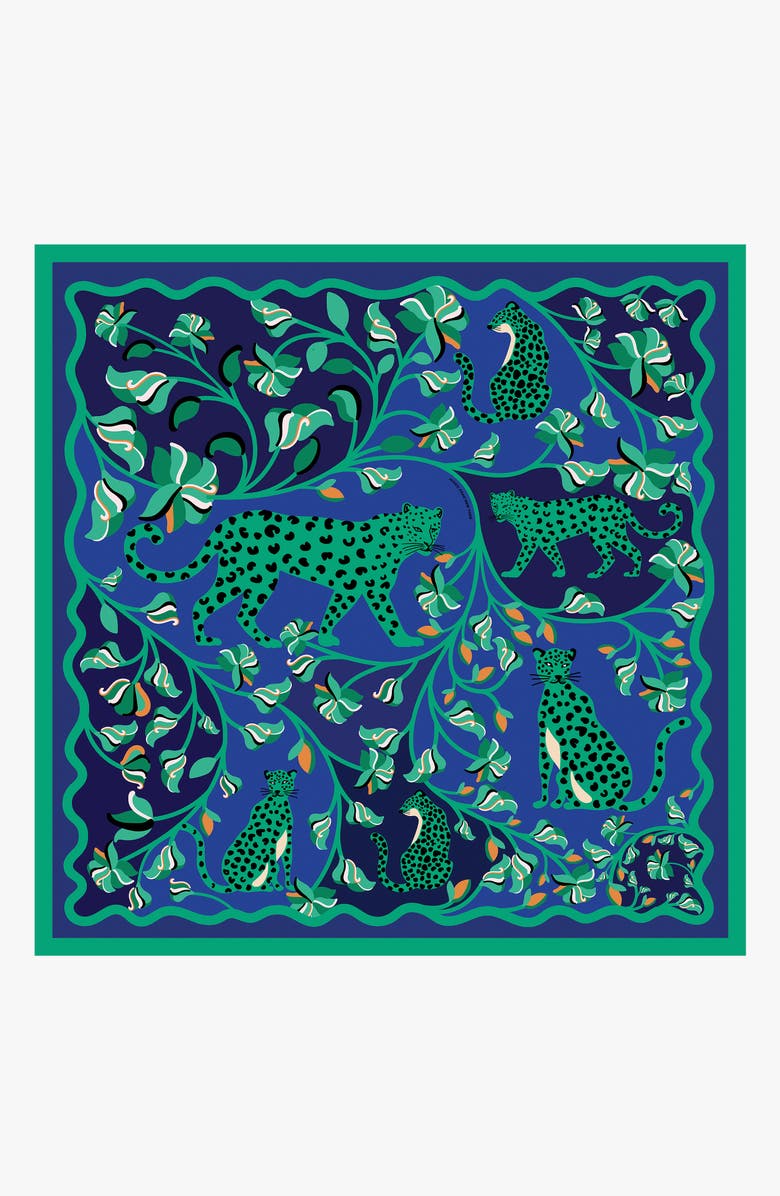 Jessie Zhao New York Double Sided Silk Scarf Of Leopards In The Verdant Wild - Large, Main, color, Green