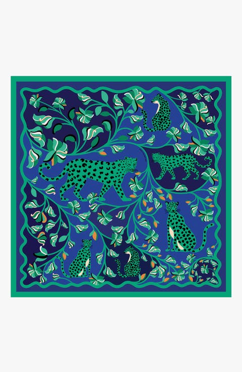 Double Sided Silk Scarf Of Leopards In The Verdant Wild - Large