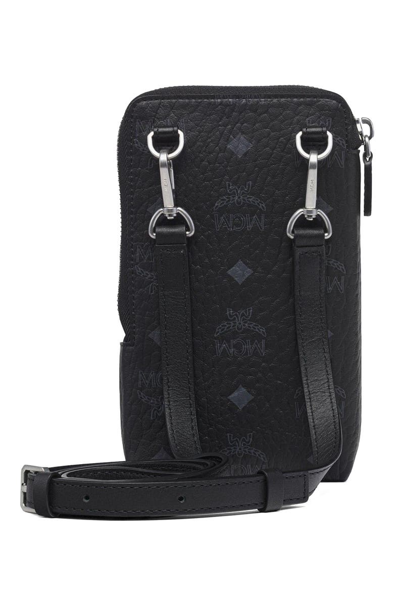 MCM Aren Phone Pouch in Visetos, Alternate, color, Black
