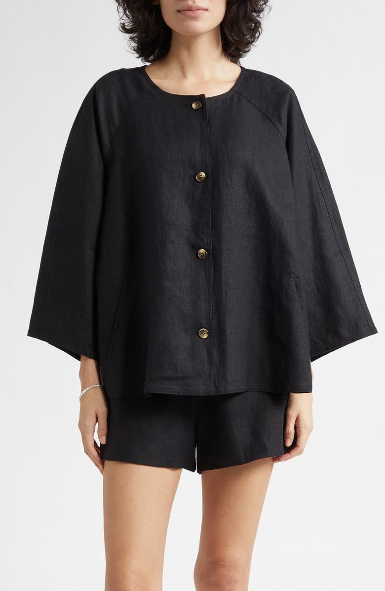 POSSE Olivia Flare Linen Button-Up Top, Main, color, Black