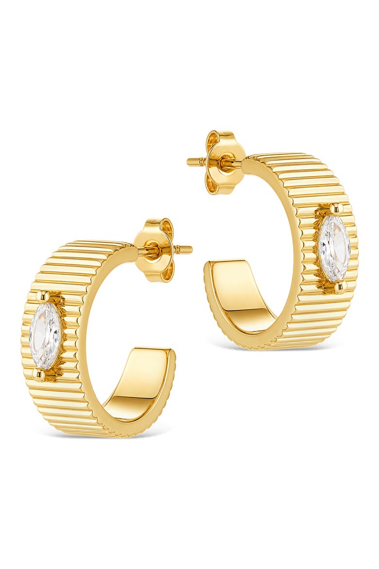 Ribbed Cubic Zirconia Statement Hoop Earrings, Alternate, color, GOLD