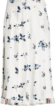 Thom Browne Rose Print Pleated Silk Twill Skirt