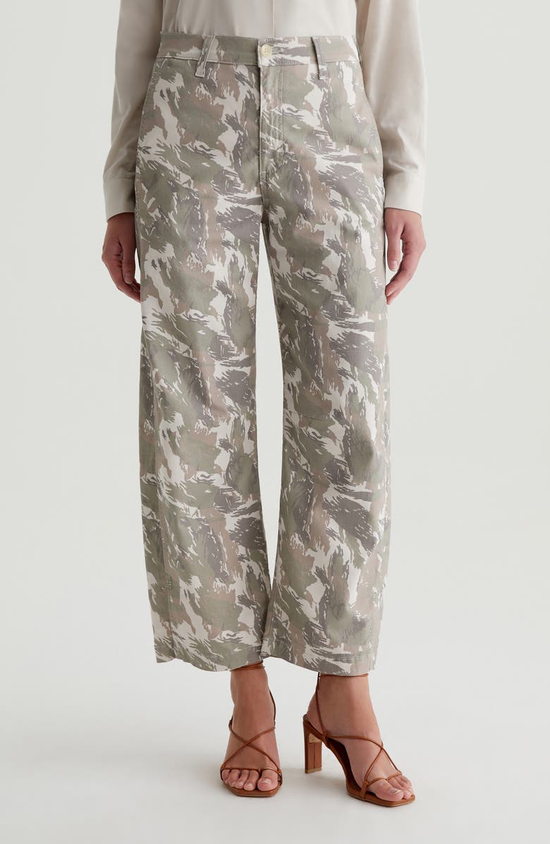 AG Fiona Camo Print High Waist Barrel Twill Pants, Main, color, Urban Camo Grey Multi
