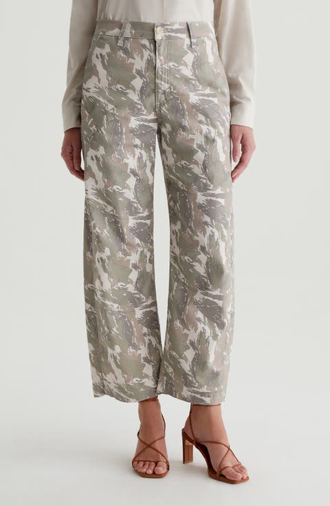 Fiona Camo Print High Waist Barrel Twill Pants