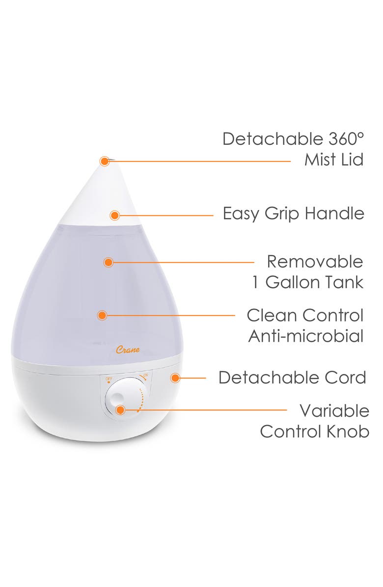 CRANE HOME Drop 1-Gallon Cool Mist Humidifier, Alternate, color, White