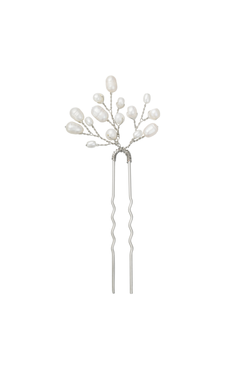 Untamed Petals Parker Pearl Hair Pin, Main, color, Silver