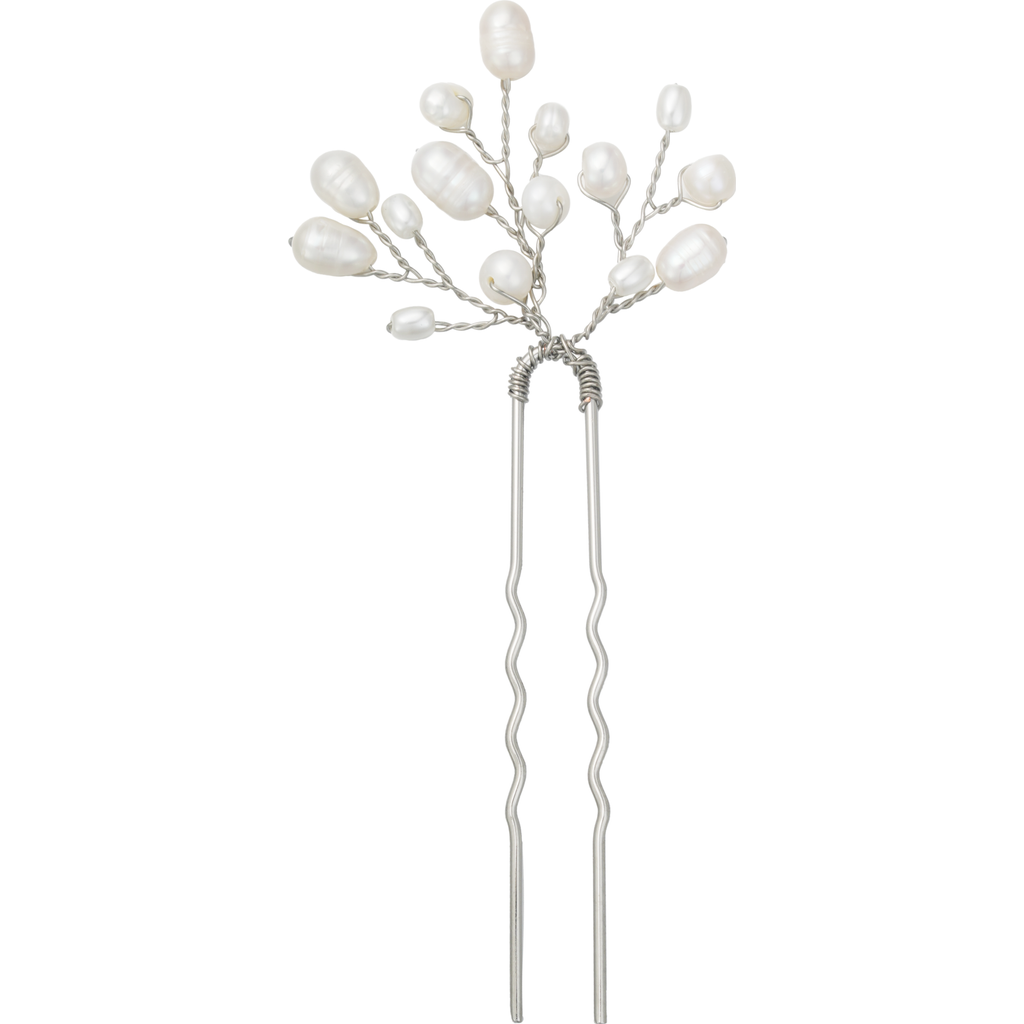Untamed Petals Parker Pearl Hair Pin In Silver