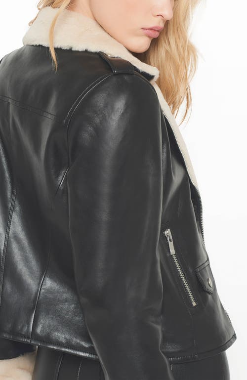 As By Df Sydney Recycled Leather Moto Jacket With Faux Fur Trim In Black