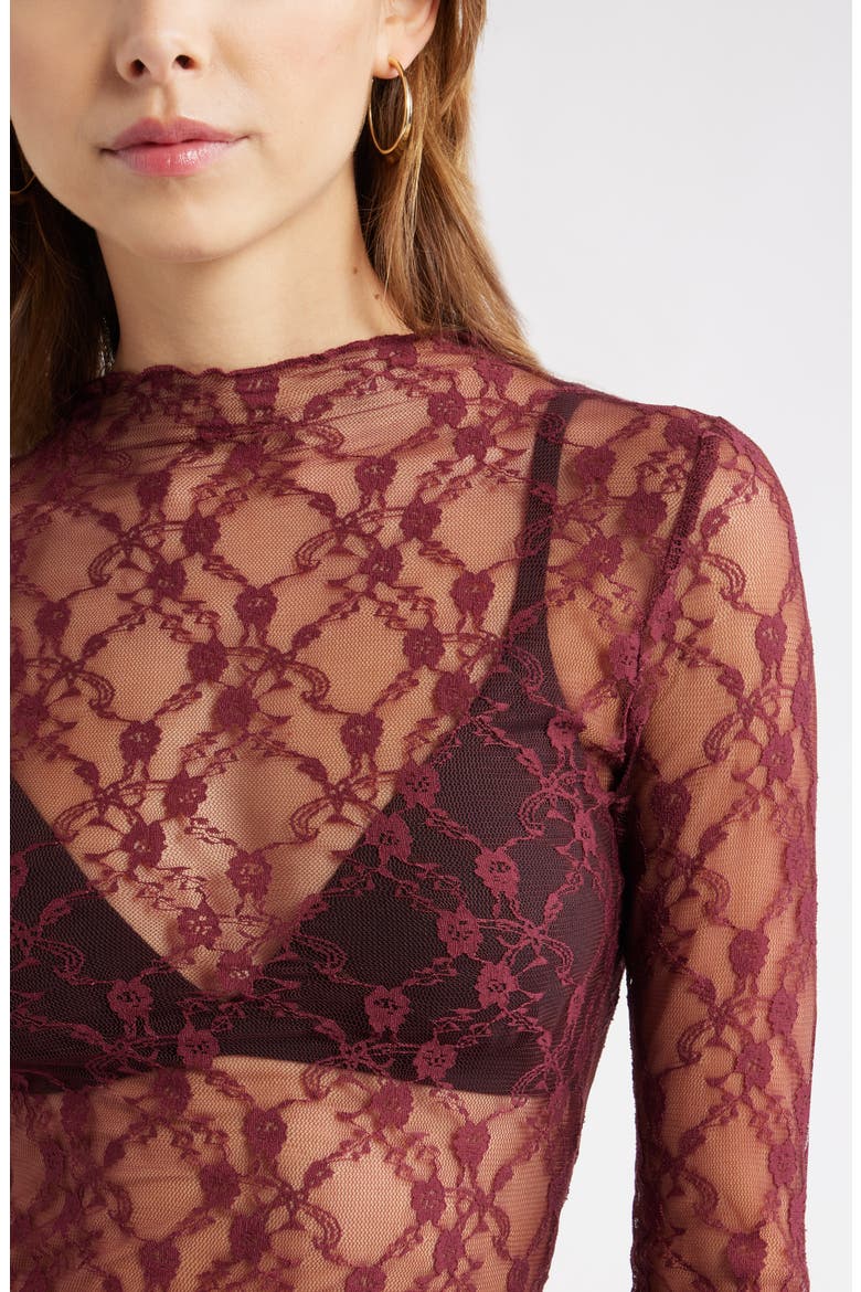 Floral Stretch Lace Top, Alternate, color, BURGUNDY TANNIN