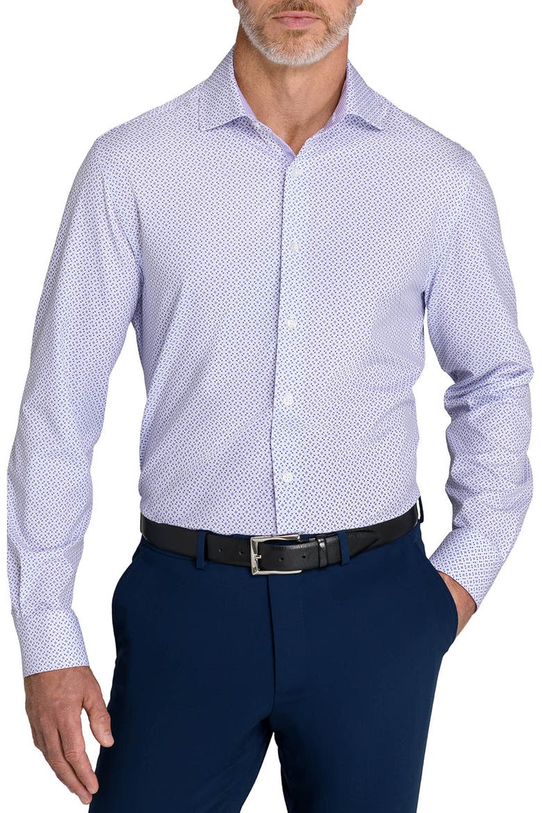 Slim Fit Patchwork Diamond Performance Dress Shirt, Main, color, WHITE/PURPLE