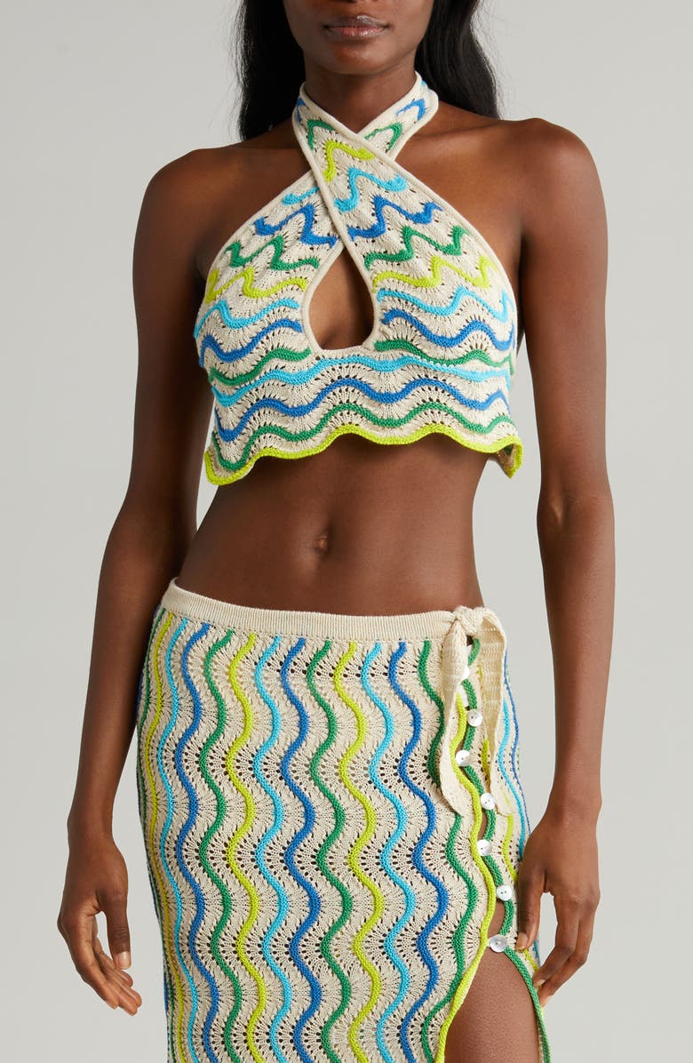 Capittana Jade Halter Crop Sweater Cover-Up Top, Main, color, Jade Multi