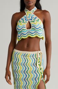 Capittana Jade Halter Crop Sweater Cover-Up Top