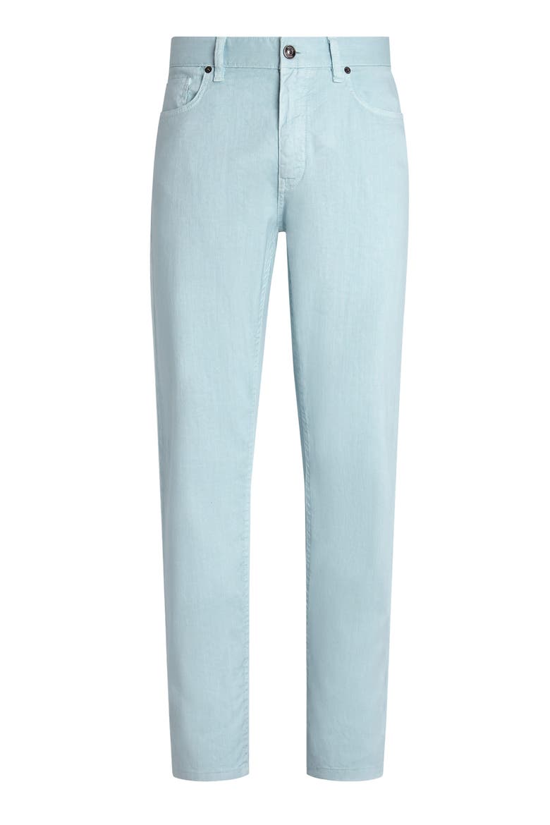 Roccia Slim Fit Linen & Cotton Stretch Twill Jeans, Main, color, LIGHT BLUE FANTASY