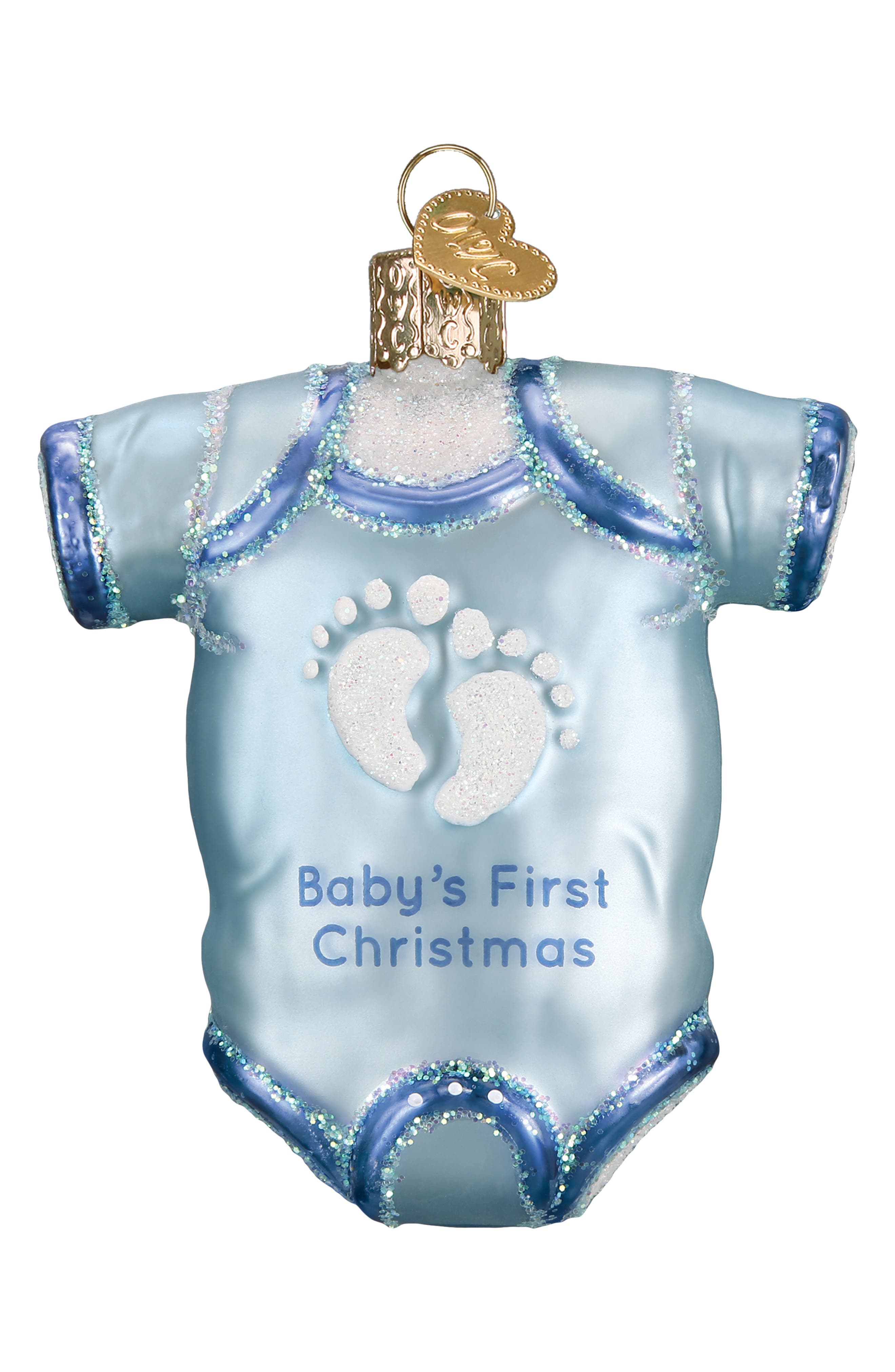 Old World Christmas Baby's First Christmas Glass Ornament in Blue 