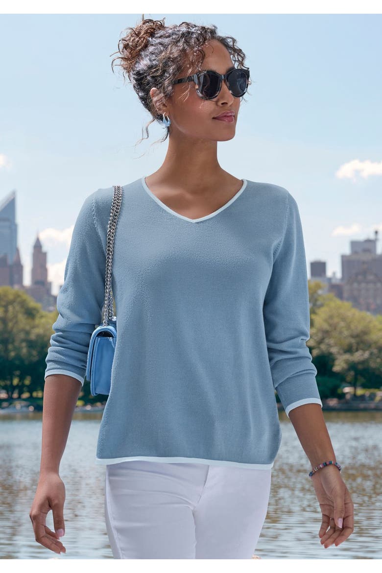 Contrast Trim Sweater, Alternate, color, Blue And Light Blue
