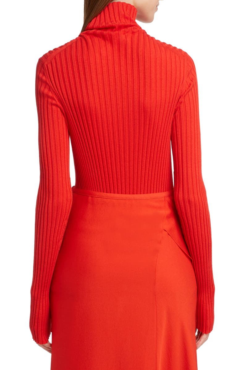 Victoria Beckham Gathered Sleeve Rib Knit Turtleneck Sweater, Alternate, color, 