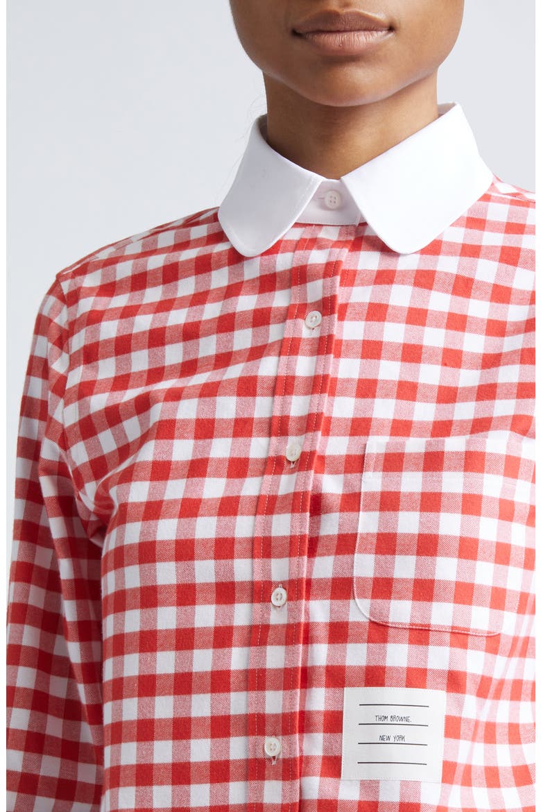 4-Bar Gingham Check Flannel Crop Button-Up Shirt, Alternate, color, RED