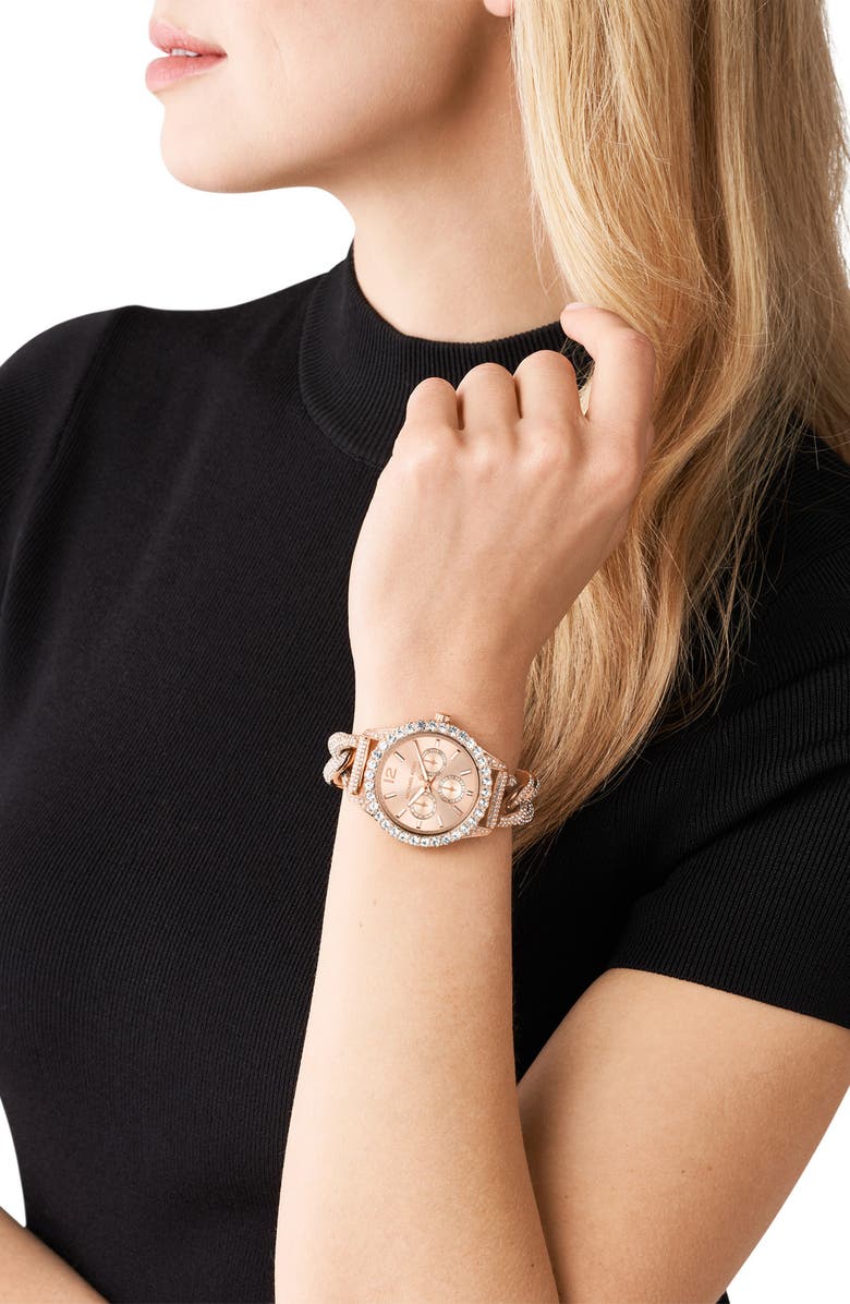 Michael Kors Layton Pavé Chronograph Bracelet Watch, 39mm, Alternate, color, Rose Gold