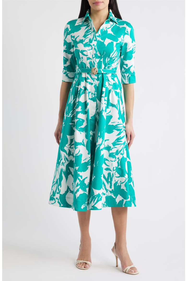 Floral Print Midi Dress, Main, color, BERYL GREEN/ CRISPT WHITE