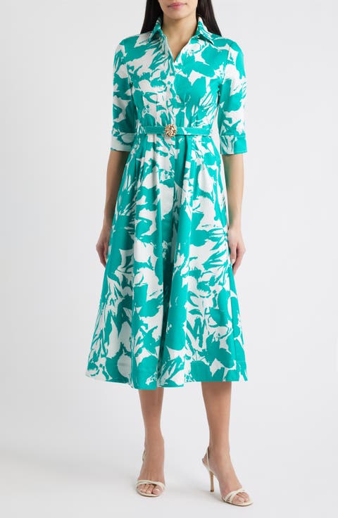 Anne Klein Floral Print Midi Dress (Regular & Petite)
