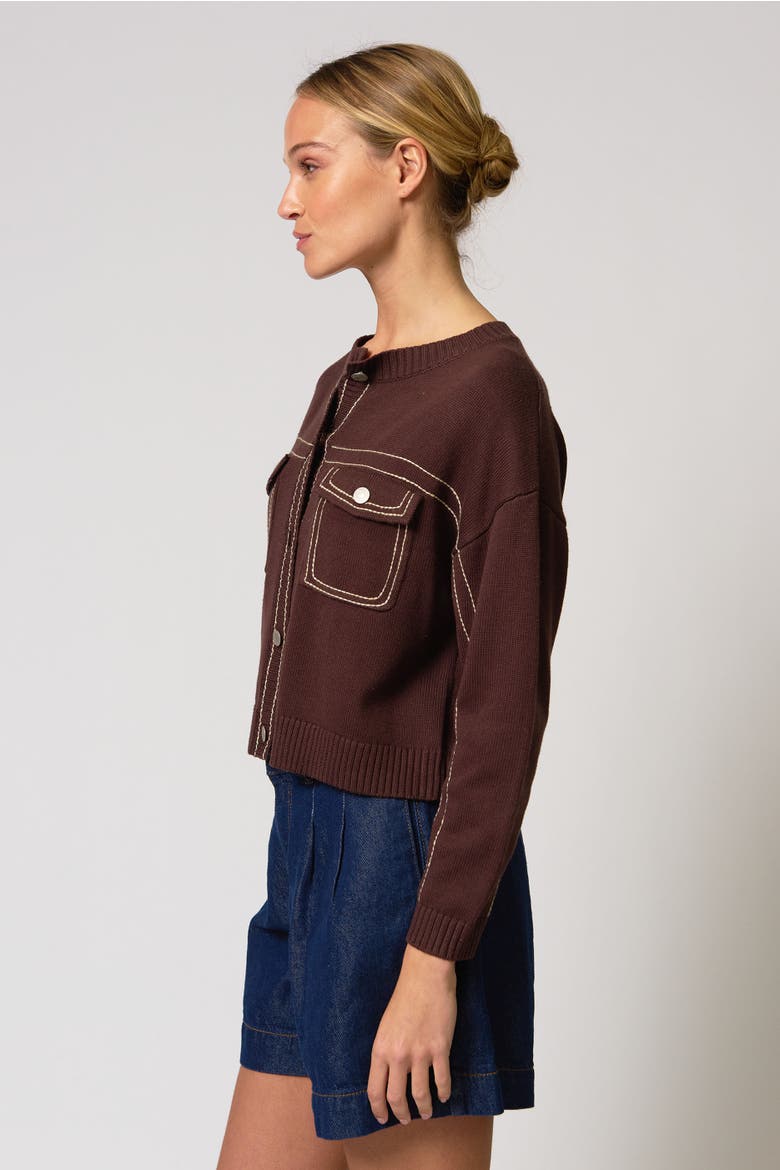 Dean Topstitch Sweater, Alternate, color, Chocolate