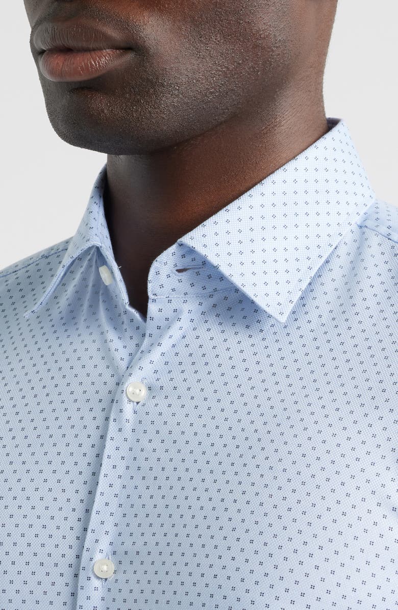 BOSS Hank Slim Fit Light Blue Neat Stretch Cotton Dress Shirt, Alternate, color, Light/ Pastel Blue