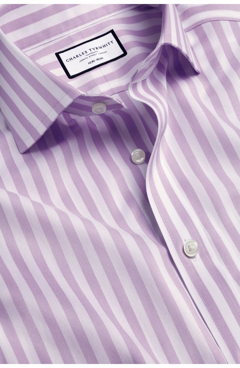 Charles Tyrwhitt Wide Stripe Non-Iron Twill Cutaway Slim Fit Shirt Single Cuff, Alternate, color, Lilac Purple