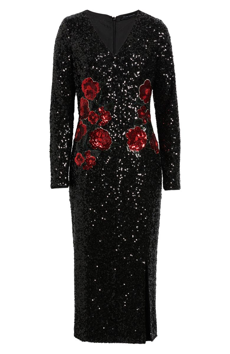 Elie Tahari The Aurora Long Sleeve Sequin Dress, Alternate, color, Noir Black