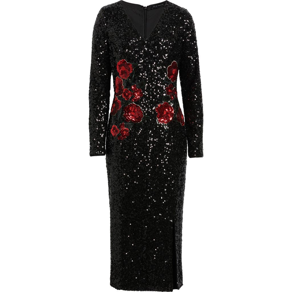 Elie Tahari The Aurora Sequined Floral Midi Dress In Black