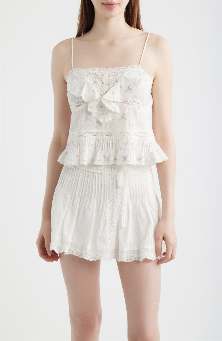 LoveShackFancy Ondeline Embroidered Ruffle Camisole, Main, color, Sun Bleached Meadow