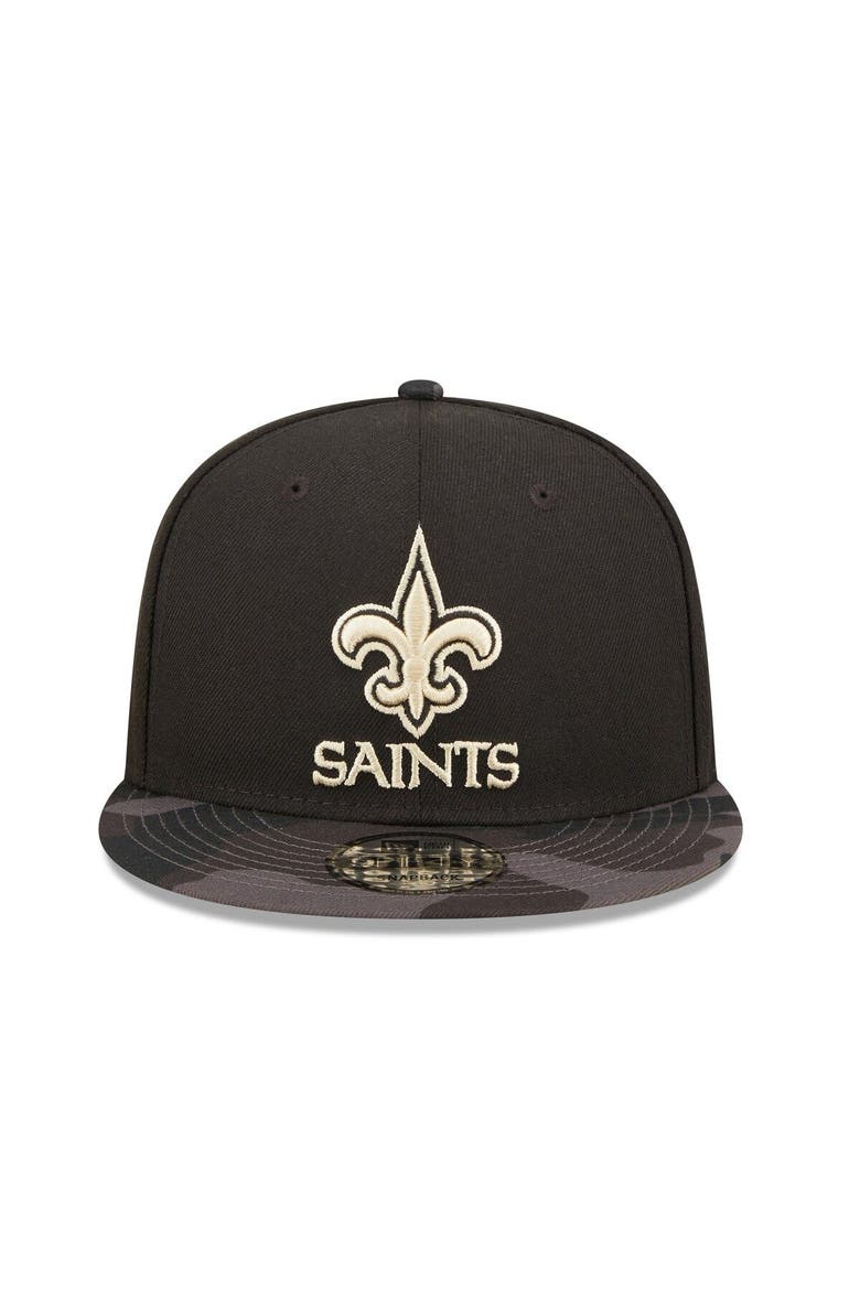 Men's New Era Black/Camo New Orleans Saints Camo Vizor 9FIFTY Snapback Hat, Alternate, color, Black
