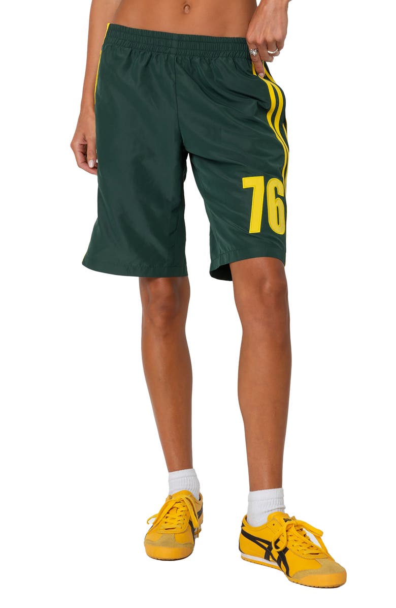 EDIKTED 76 Nylon Bermuda Shorts, Main, color, Green