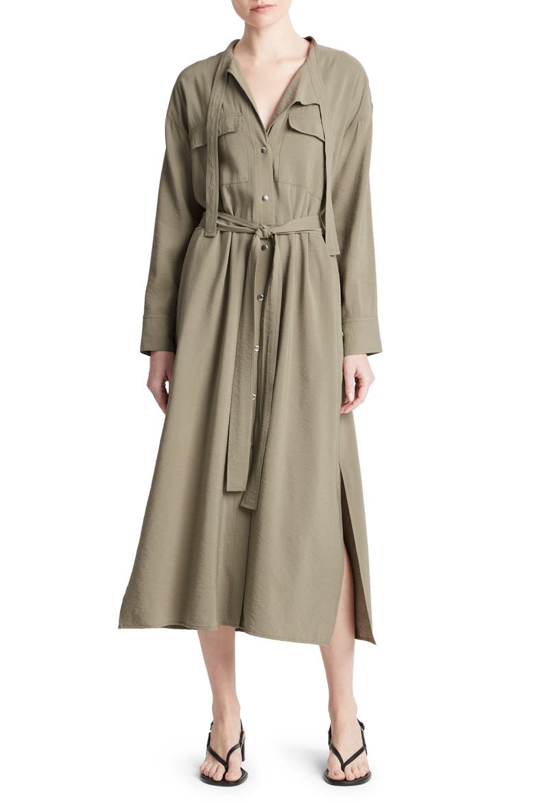 Long Sleeve Utility Shirtdress, Main, color, LT SEA FERN