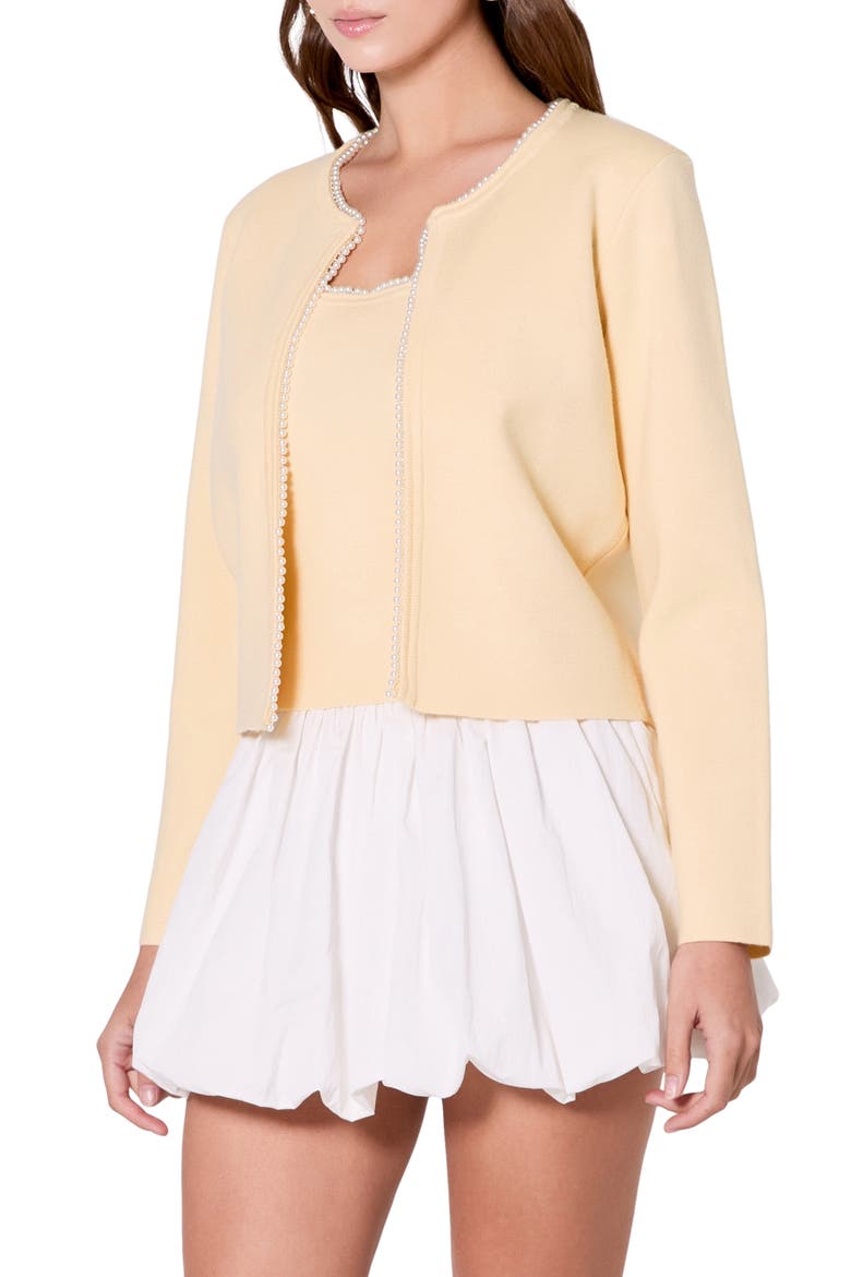 Faux Pearl Trim Cardigan, Alternate, color, BUTTER