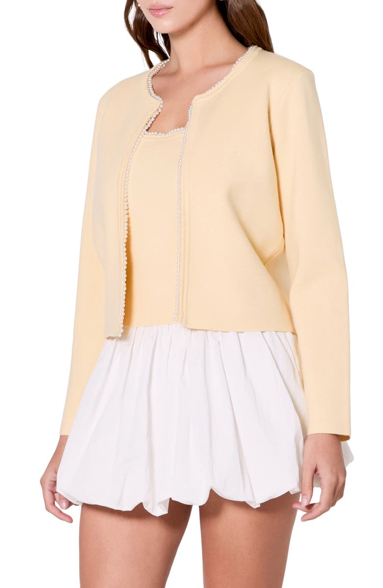 Endless Rose Faux Pearl Trim Cardigan, Alternate, color, Butter