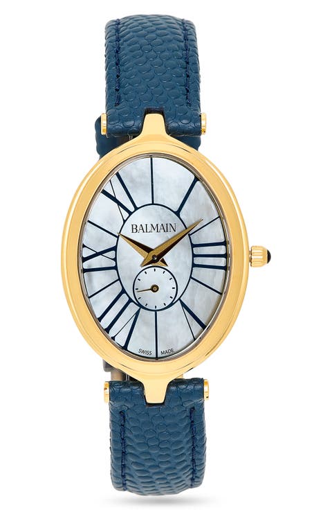 Haute Elegance Oval Leather Strap Watch, 26mm x 32mm
