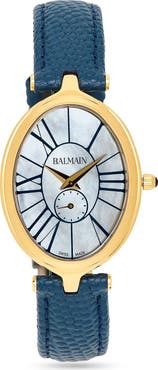 Balmain Haute Elegance Oval Leather Strap Watch, 26mm x 32mm