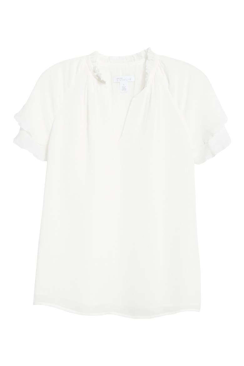 Split Neck Silk Top, Alternate, color, IVORY CLOUD