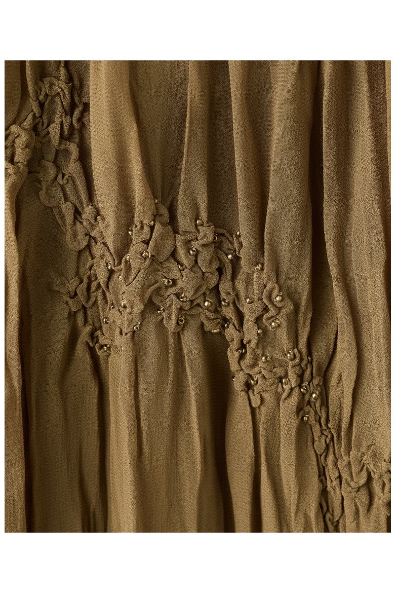 Beaded Shirred Mid Rise Tiered Maxi Skirt, Alternate, color, BROWN