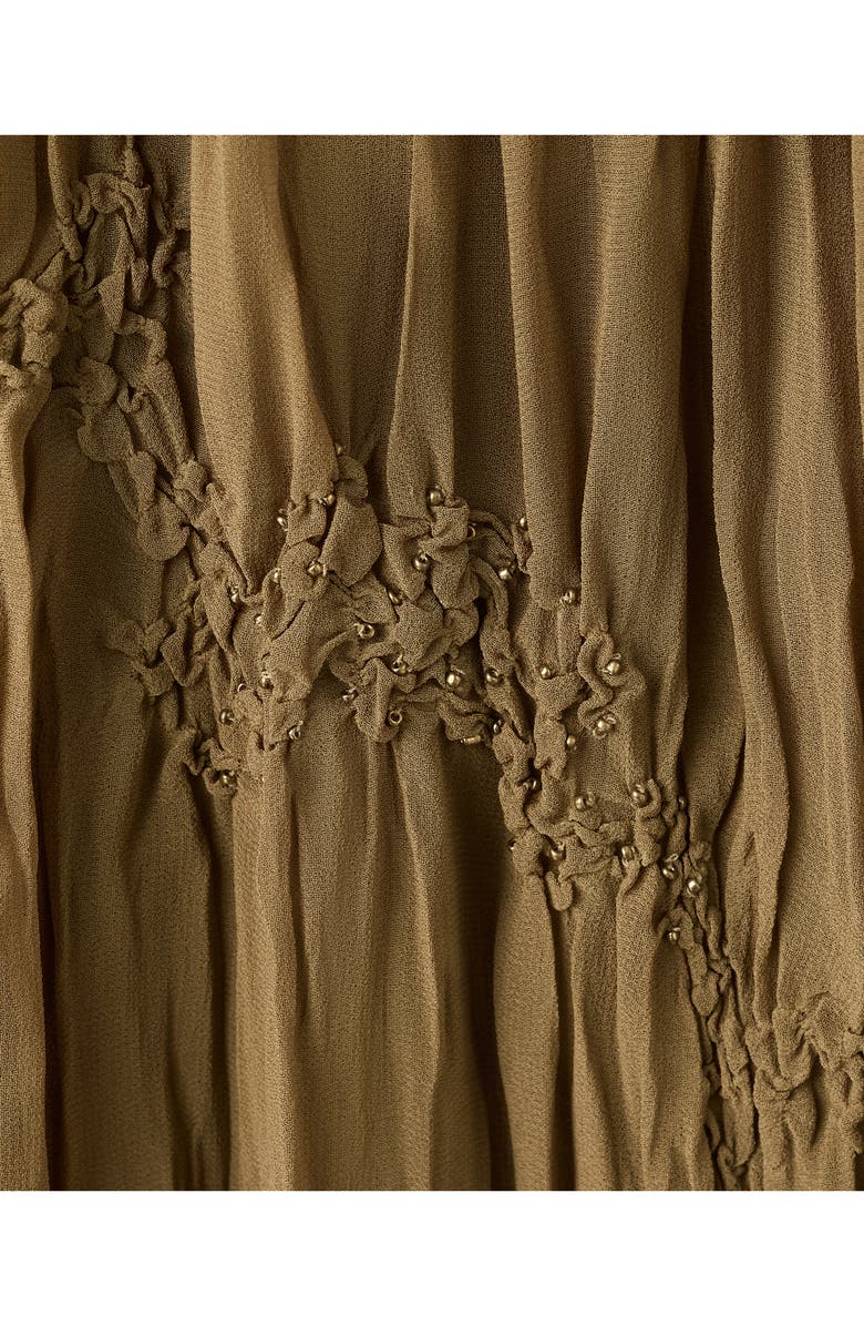 MANGO Beaded Shirred Mid Rise Tiered Maxi Skirt, Alternate, color, Brown
