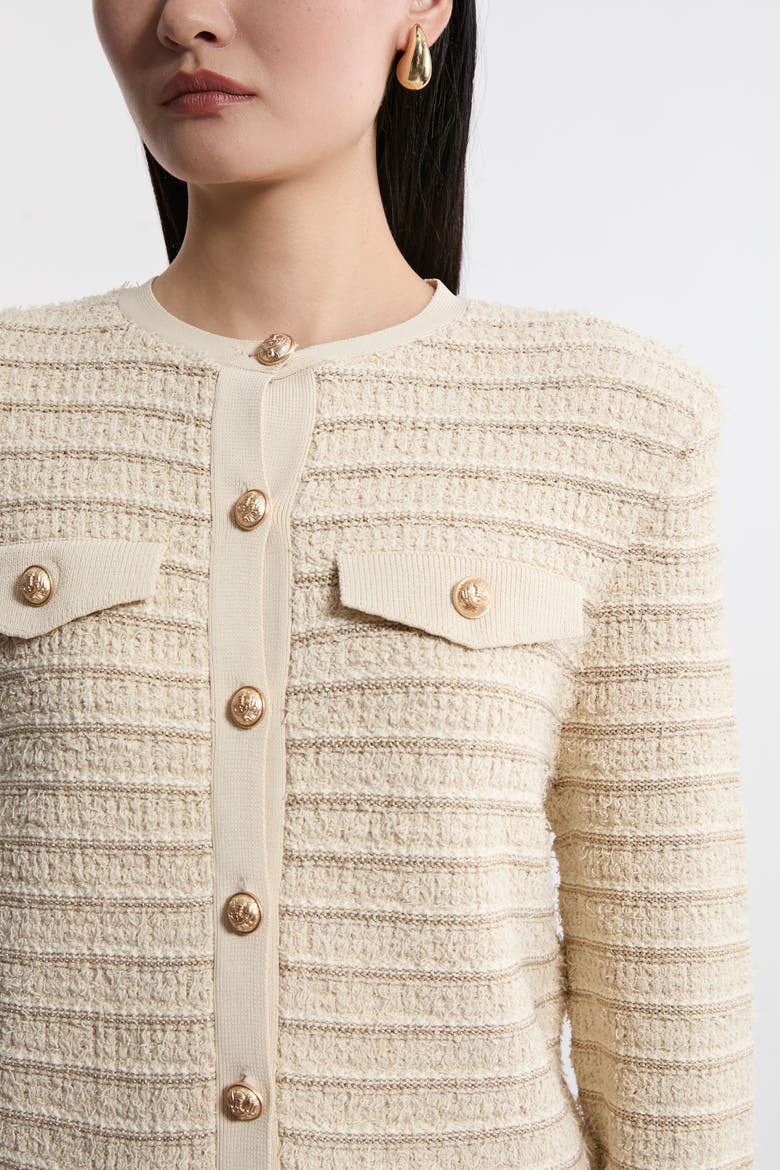 Textured Military Trim Knit Jacket, Alternate, color, Cream