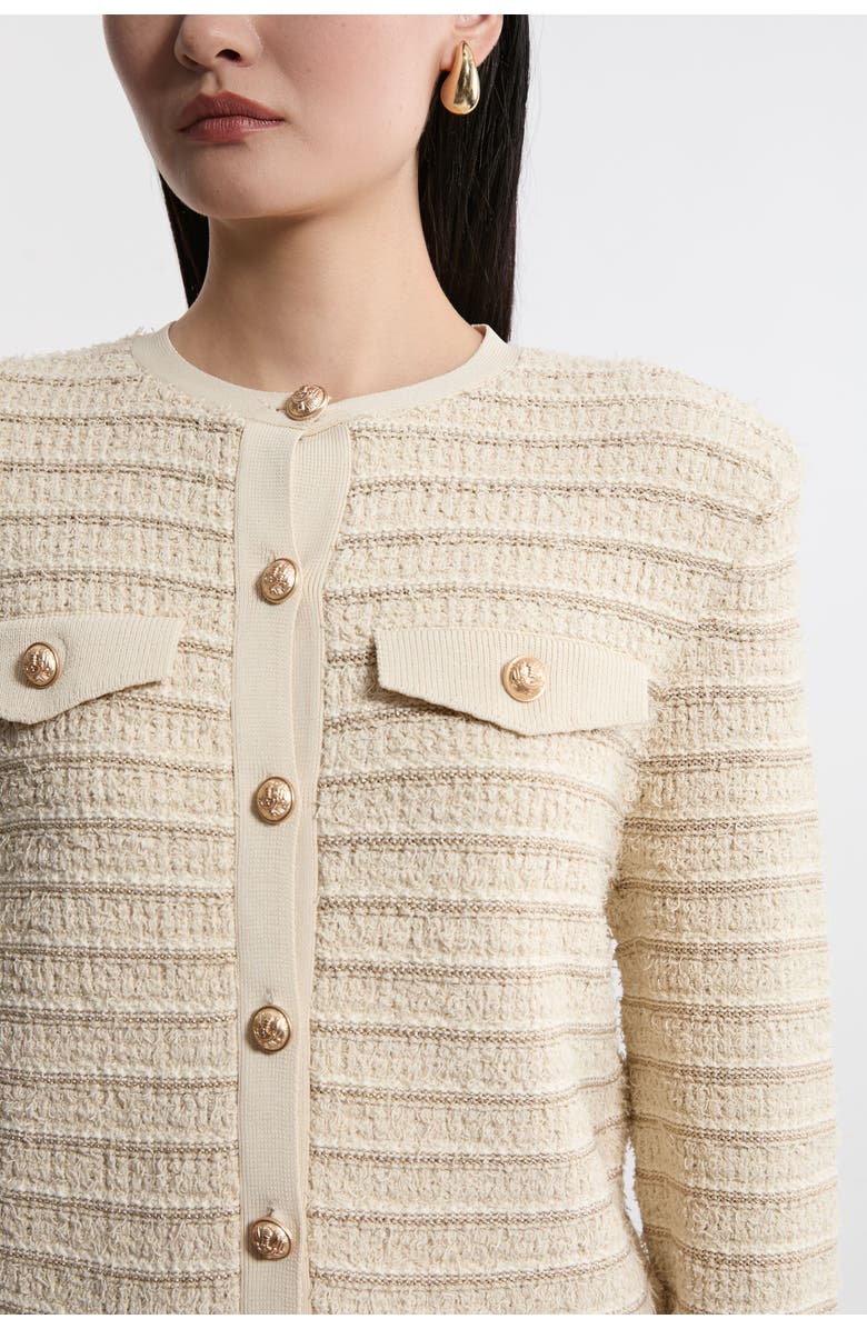 Karen Millen Textured Military Trim Knit Jacket, Alternate, color, Cream