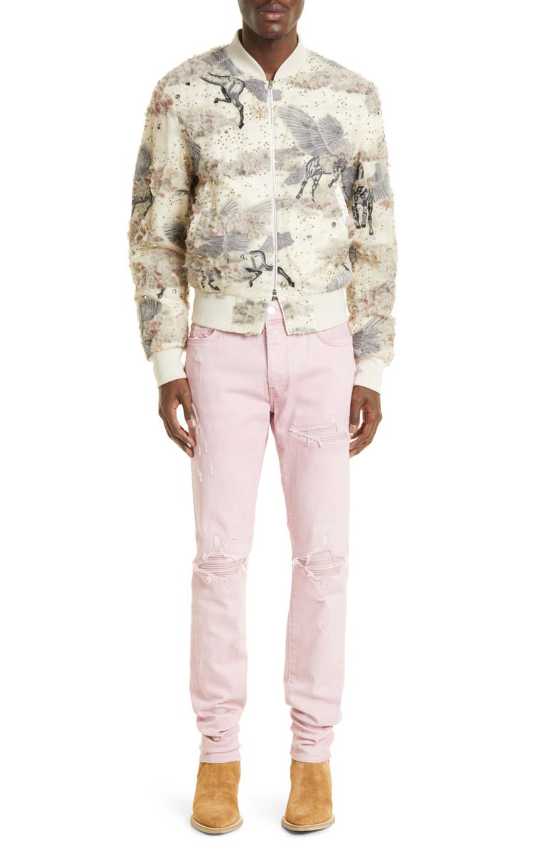 AMIRI Embellished Pegasus Logo Silk Organza Shrunken Bomber Jacket, Alternate, color,