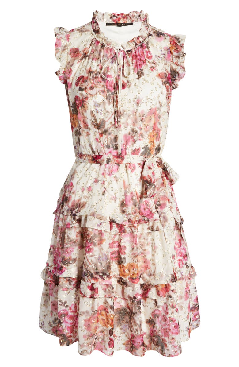 KOBI HALPERIN Brook Metallic Tie Waist Tiered Silk Blend Dress, Alternate, color, 