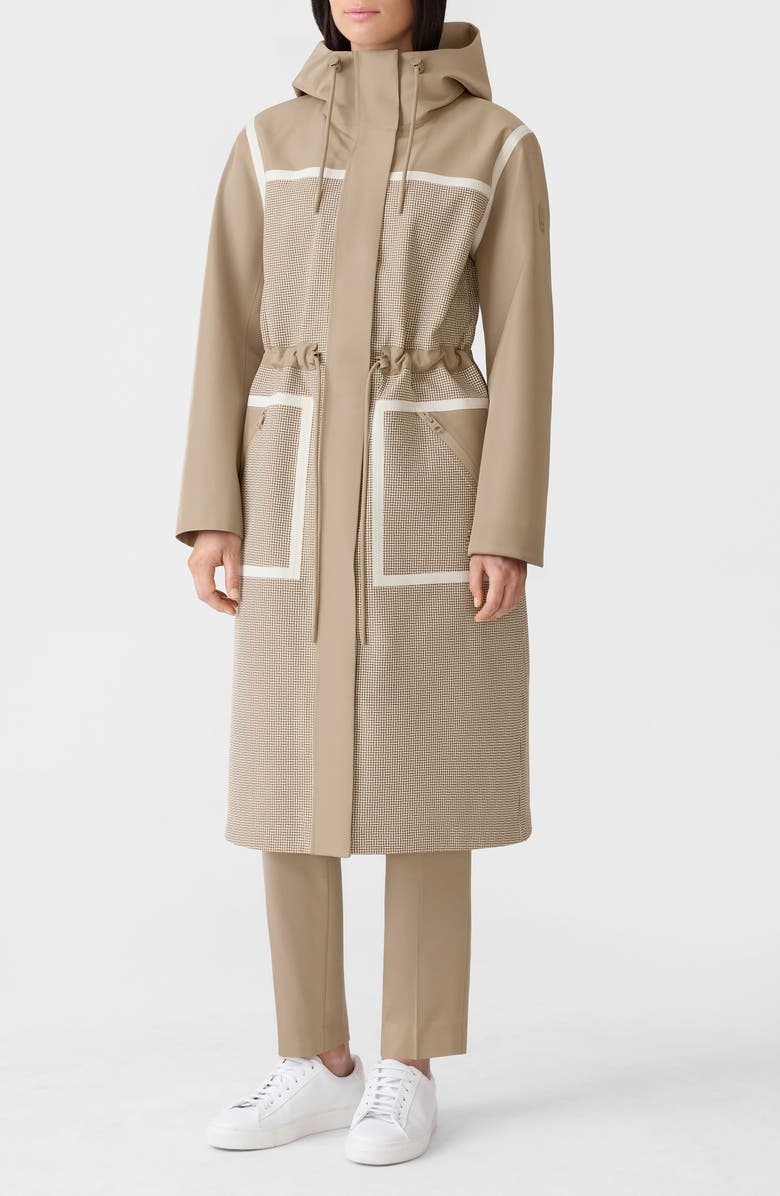 Mackage Jana-HT Houndstooth 3-Layer Tech Raincoat, Main, color, Light Camel-Cream