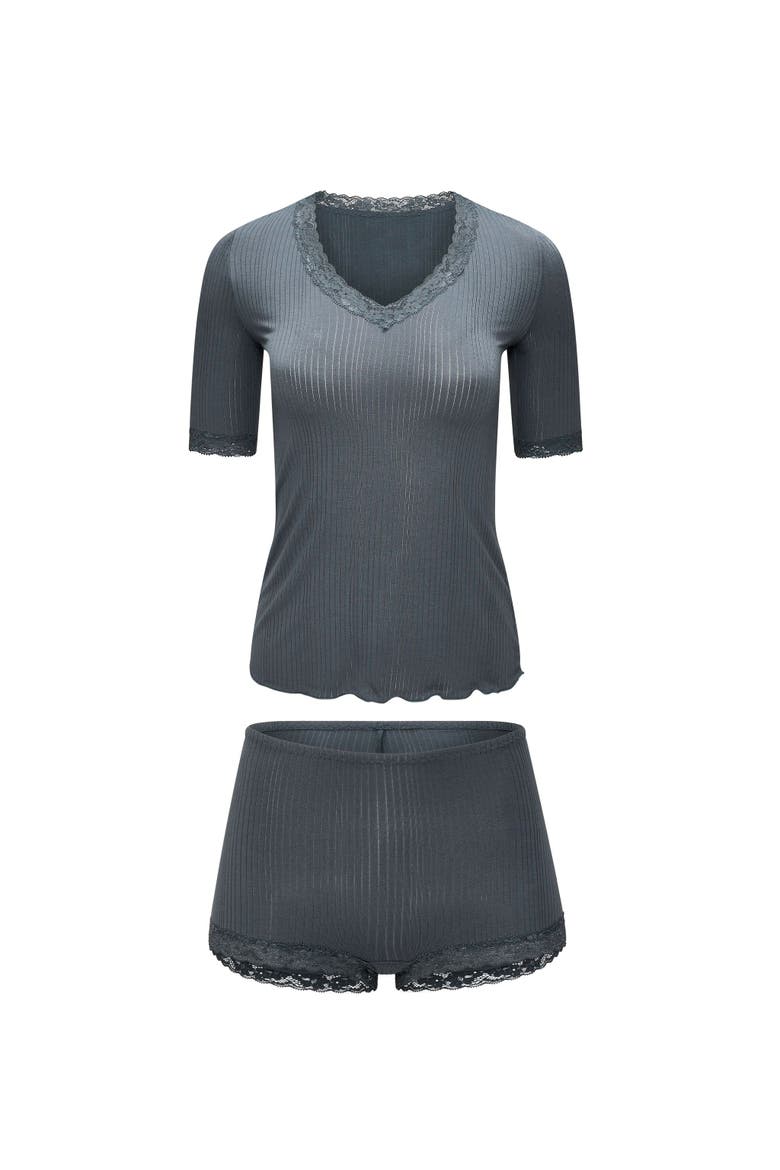 Roxie T-shirt & Hot Short PJ Set, Alternate, color, Dark grey