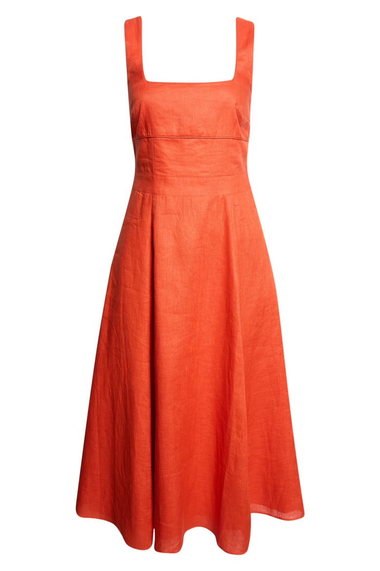 Dorethea Sleeveless Linen Midi Dress, Main, color, CORAL ORANGE